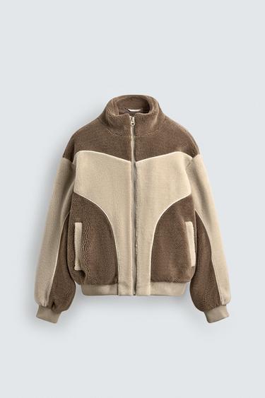 FAUX SHEARLING JACKET WITH CONTRAST TRIMS - camel by Zara