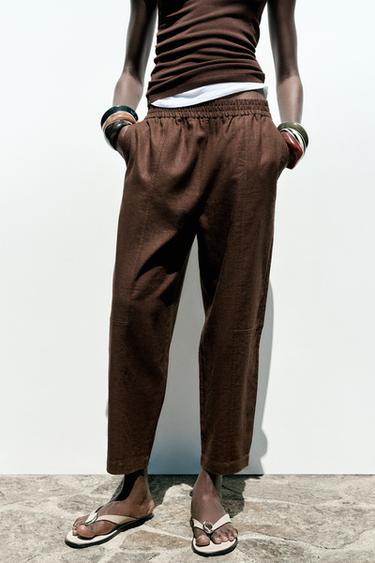 PANTALÓN BOMBACHO CON LINO - Marrón de Zara