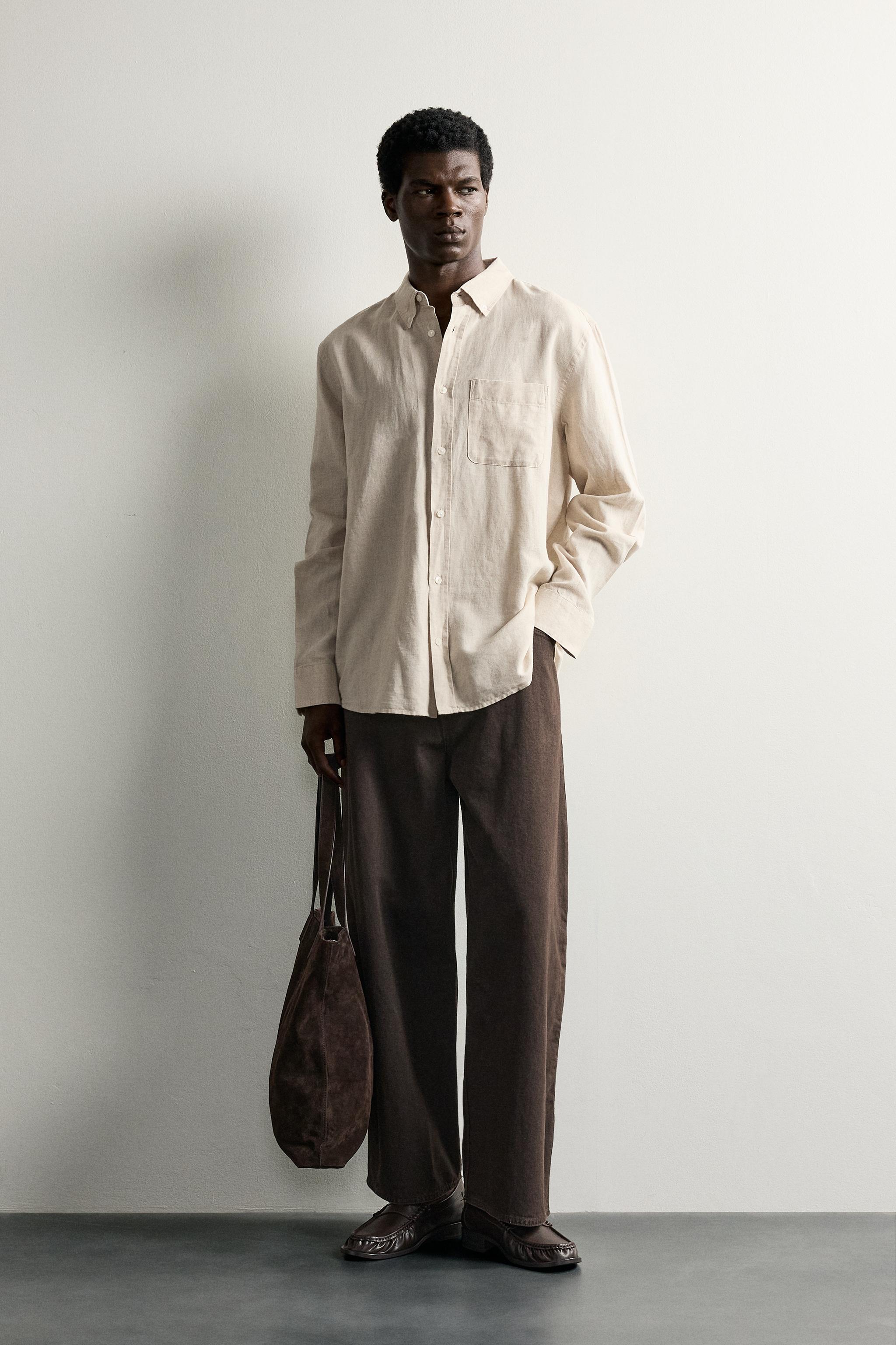 Zara KETEN VE PAMUKLU REGULAR FIT GÖMLEK