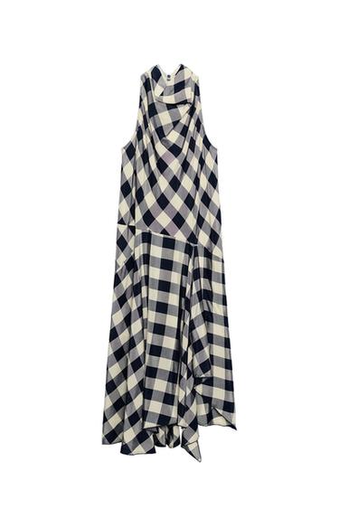 KARIERTES NECKHOLDER-KLEID ZW COLLECTION - Marineblau / Weiß von Zara