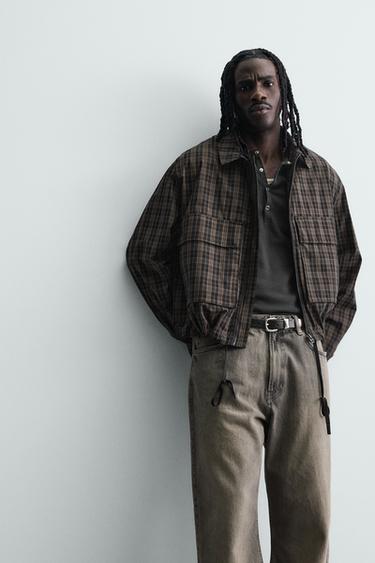 CROPPED FIT CHECK JACKET - Black / Brown by Zara - Image 5