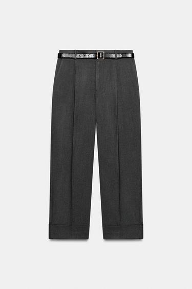 PANTALÓN BAJO VUELTA CINTURÓN - Gris de Zara - Imagen 0