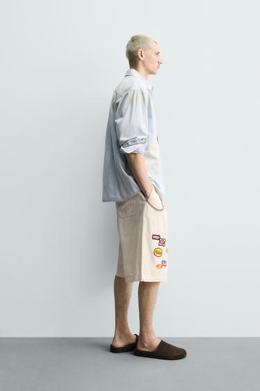 BAGGY FIT BERMUDA SHORTS WITH PATCHES - Beige by Zara - Image 3