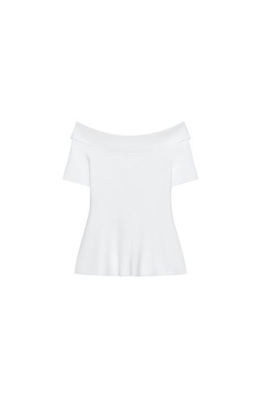 KNIT BOAT NECK TOP - White by Zara