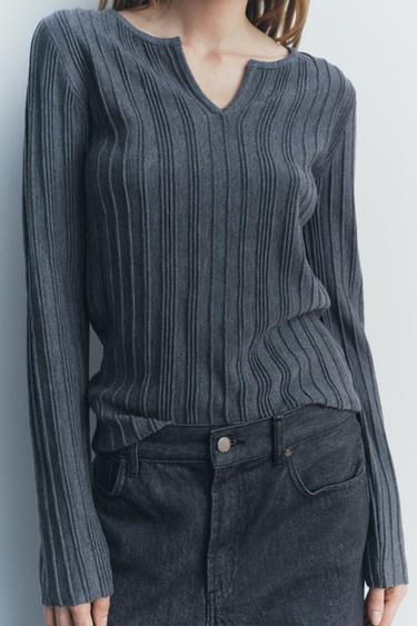 CAMISETA RIB PUNTO ABIERTO - Gris vigoré de Zara