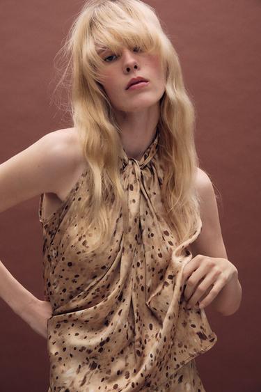 TOP HALTER ESTAMPADO - Beige-marro de Zara