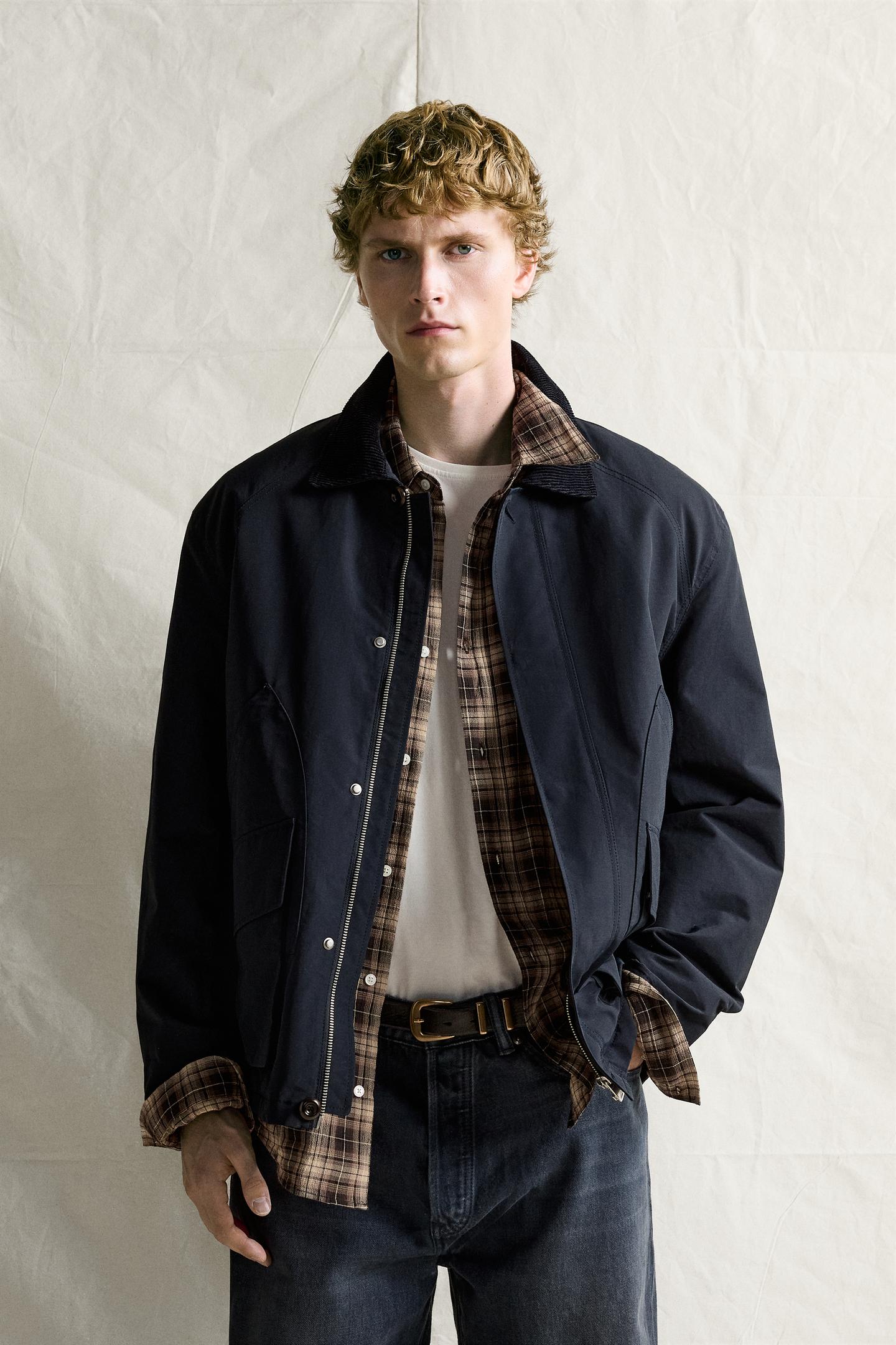 Мужская куртка Zara Regular-Fit Jacket with Contrast Collar, цвет: Тёмный тёмно-синий — фото 2