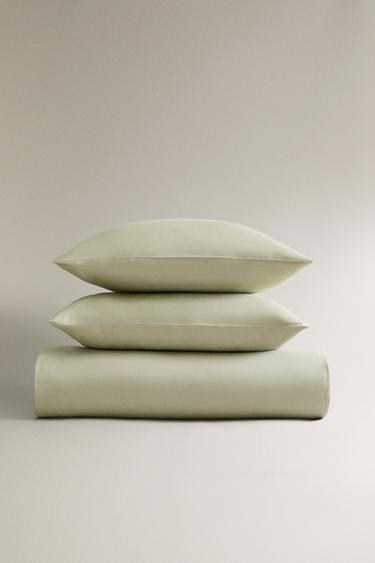 SATEEN DUVET COVER (300 THREAD COUNT) - Green by Zara - Image 4