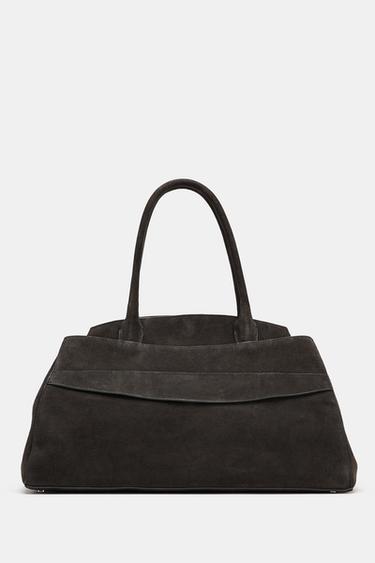SAC PORTÉ ÉPAULE EN CROÛTE DE CUIR - Gris de Zara - Image 3