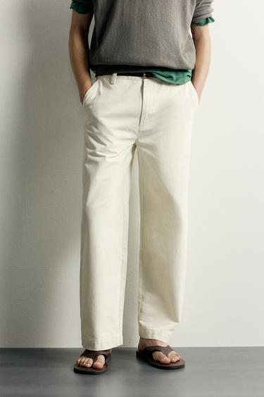 WASHED RELAXED FIT CHINO TROUSERS - Ecru by Zara