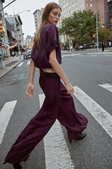 SATIN BALLOON TOP - Aubergine by Zara - Image 3