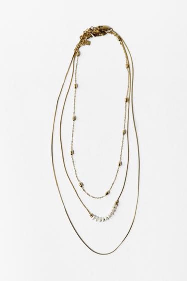 Zara WATERPROOF 3-PACK CHAIN AND PEARL NECKLACES - Golden