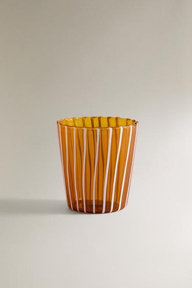 BICCHIERE IN BOROSILICATO A RIGHE - Arancione di Zara