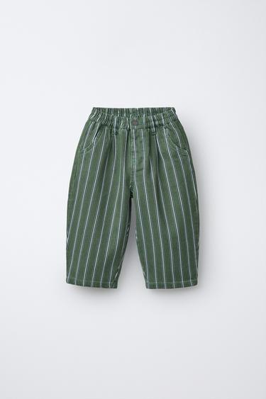 PANTALÓN BAGGY RAYAS - Verde medio de Zara