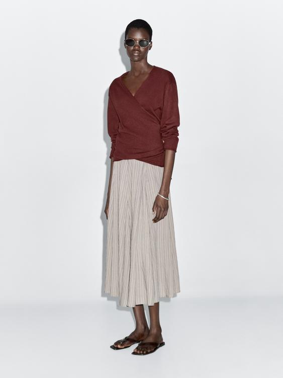 Striped flared midi skirt