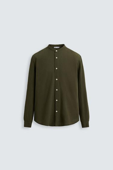 CAMISA EFECTO ARRUGADO - Khaki oscuro de Zara