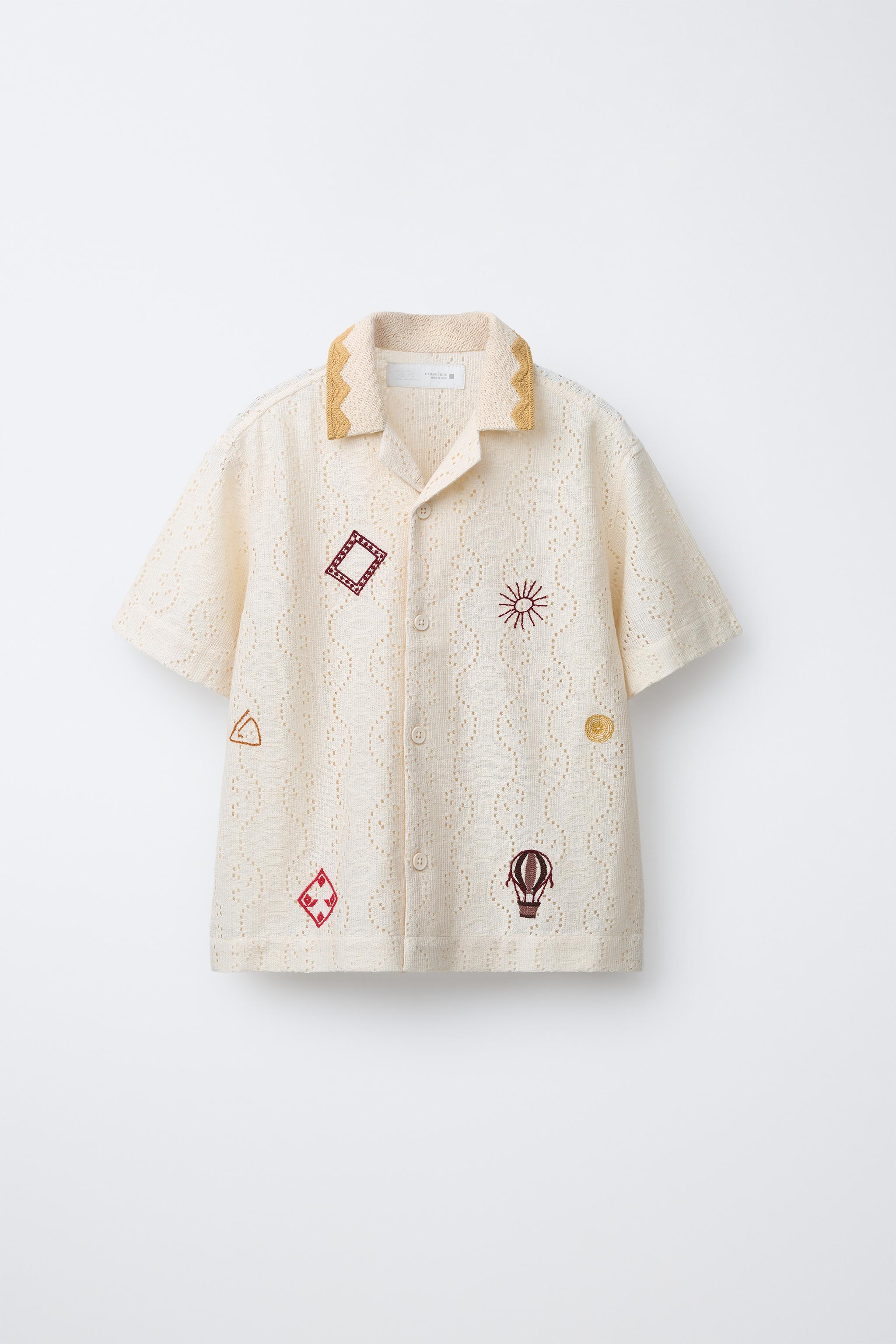 EMBROIDERED CROCHET KNIT SHIRT - Ecru | ZARA India