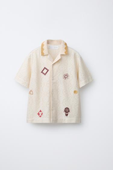 EMBROIDERED CROCHET KNIT SHIRT - Ecru by Zara - Image 0