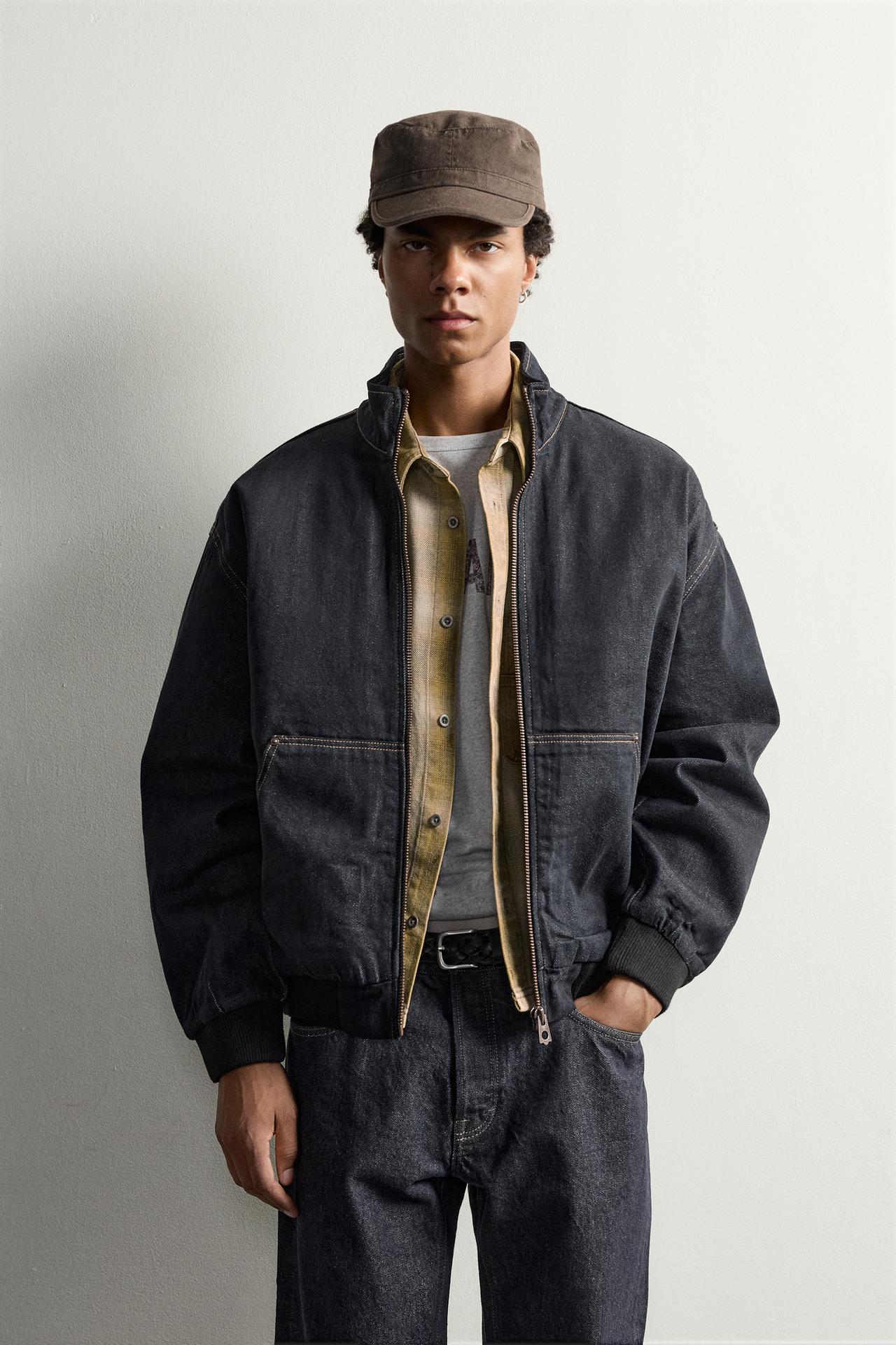 RELAXED FIT QUILTED DENIM JACKET — Indigo