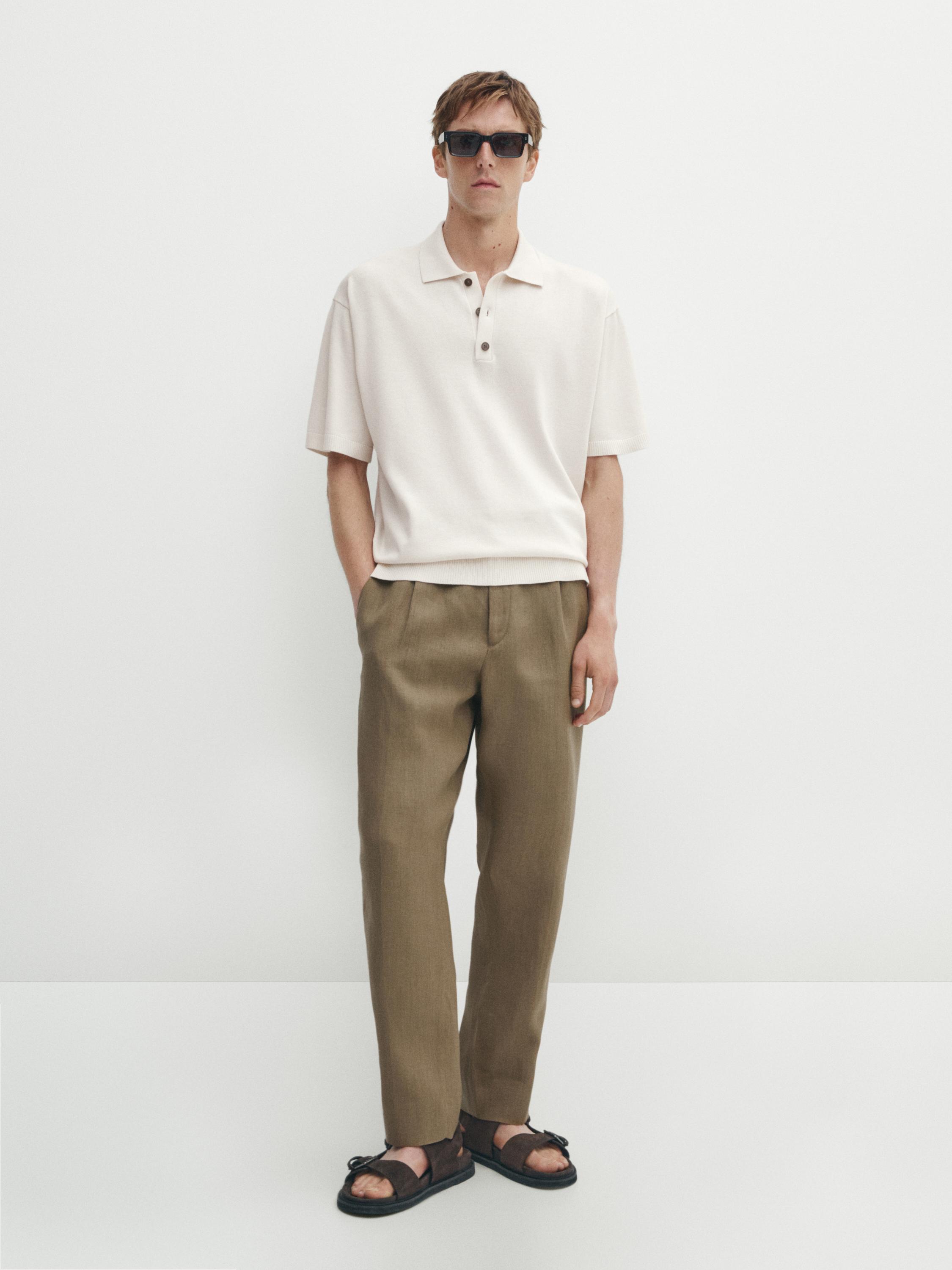 Short sleeve knit polo shirt - Ecru | ZARA United States