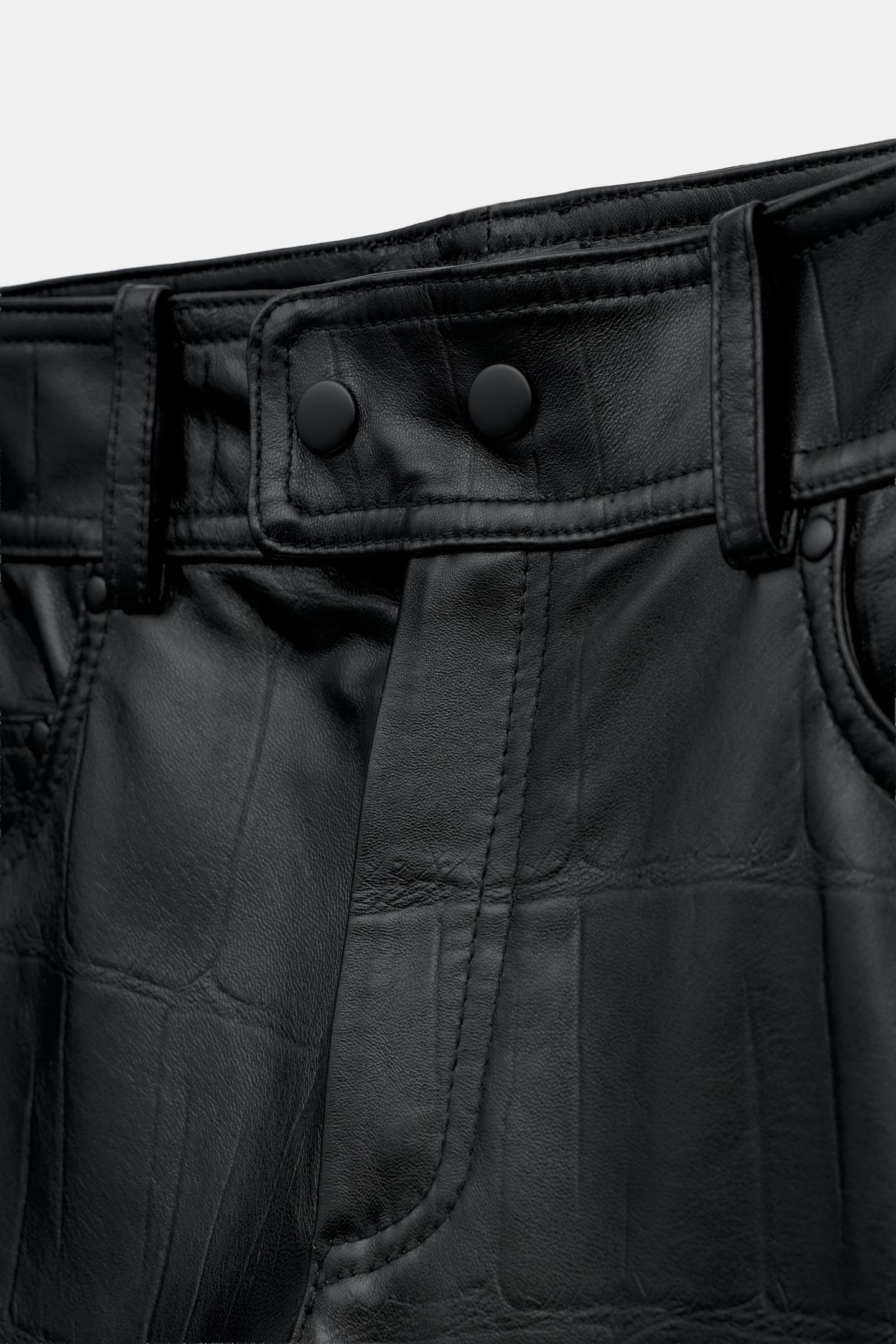 Женские брюки Zara 100% Leather Straight Pants ZW Collection, цвет: Чёрный — фото 10