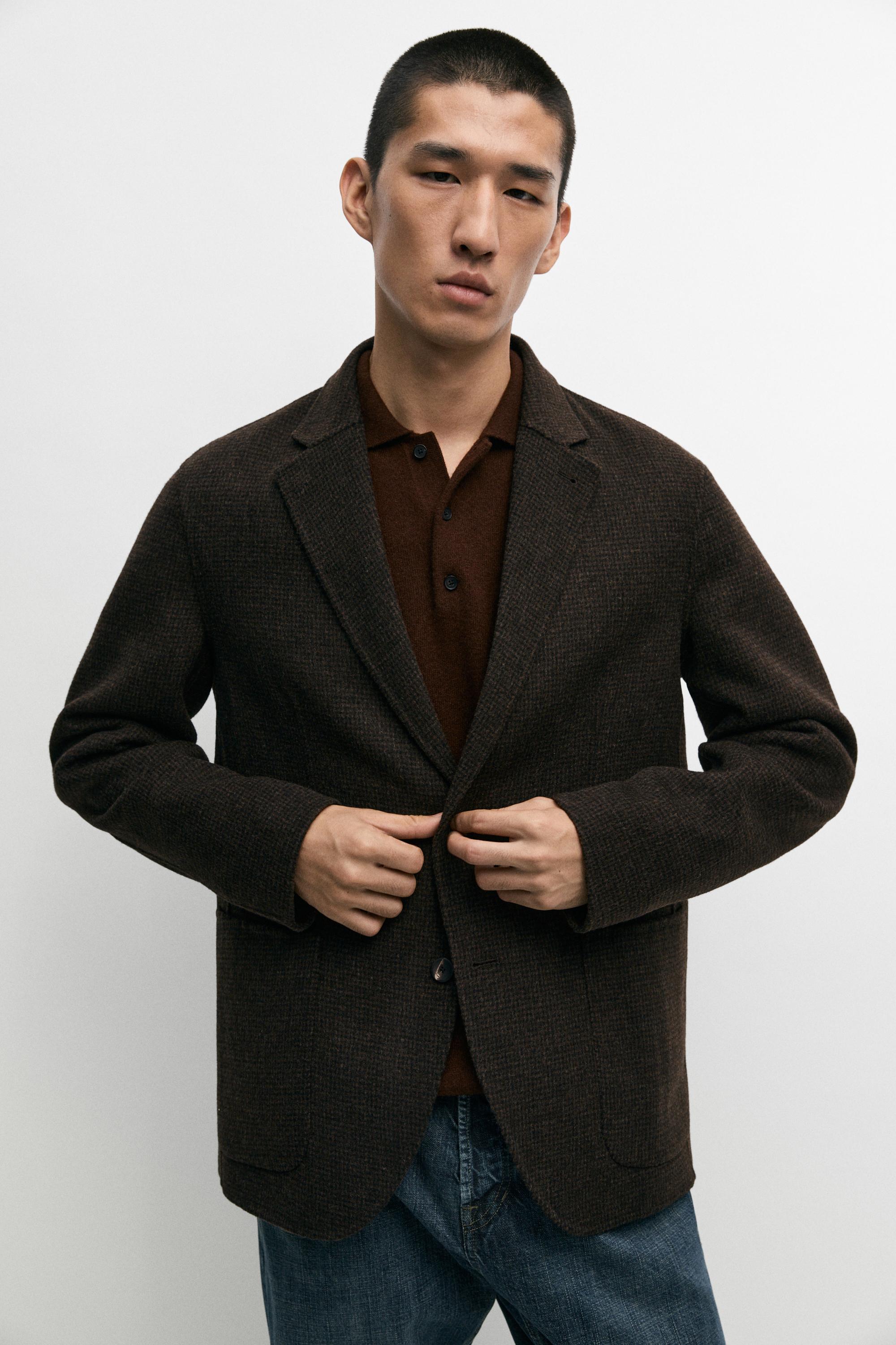 Houndstooth wool blend blazer