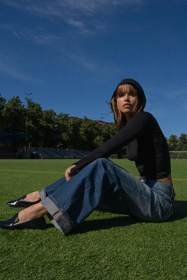 TRF BAGGY FOLDED MID-WAIST JEANS - Navy blue by Zara