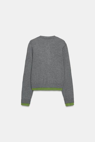 Zara 拼接針織開襟衫 - 淺灰色