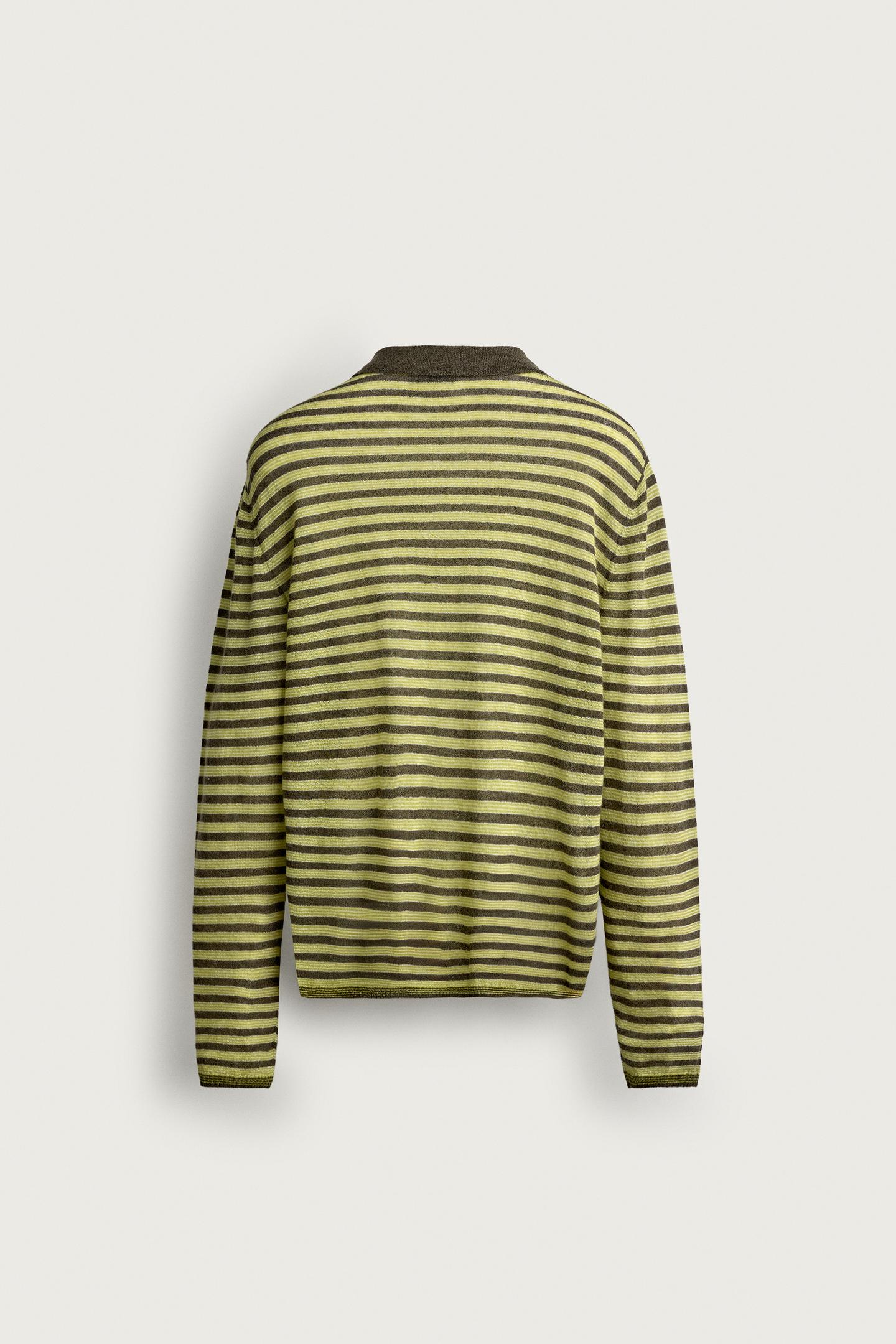 Мужское поло Zara Striped Jacquard Knit Polo, цвет: Зелёный — фото 9