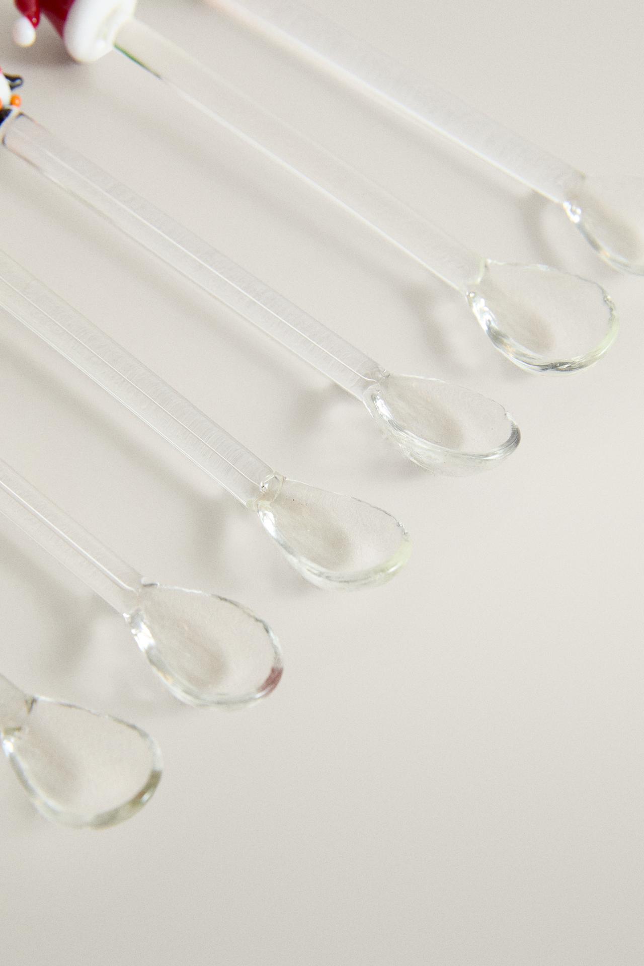 GLASS CHRISTMAS DESSERT SPOON SET (SET OF 6) — Red