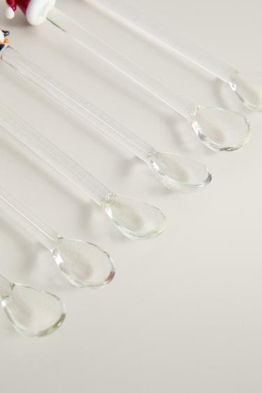 GLASS CHRISTMAS DESSERT SPOON SET (SET OF 6) — Red 2