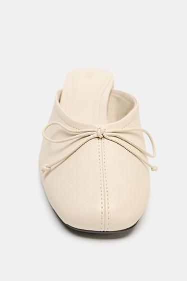 LEATHER SLINGBACK BALLET FLATS WITH BOW - Ecru White by Zara - Image 4