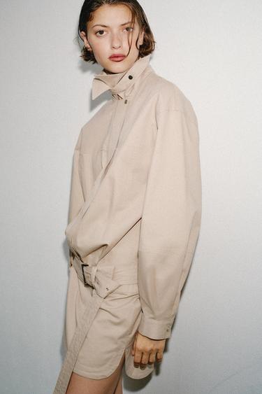 ROBE COURTE À CEINTURE - Sable de Zara - Image 2