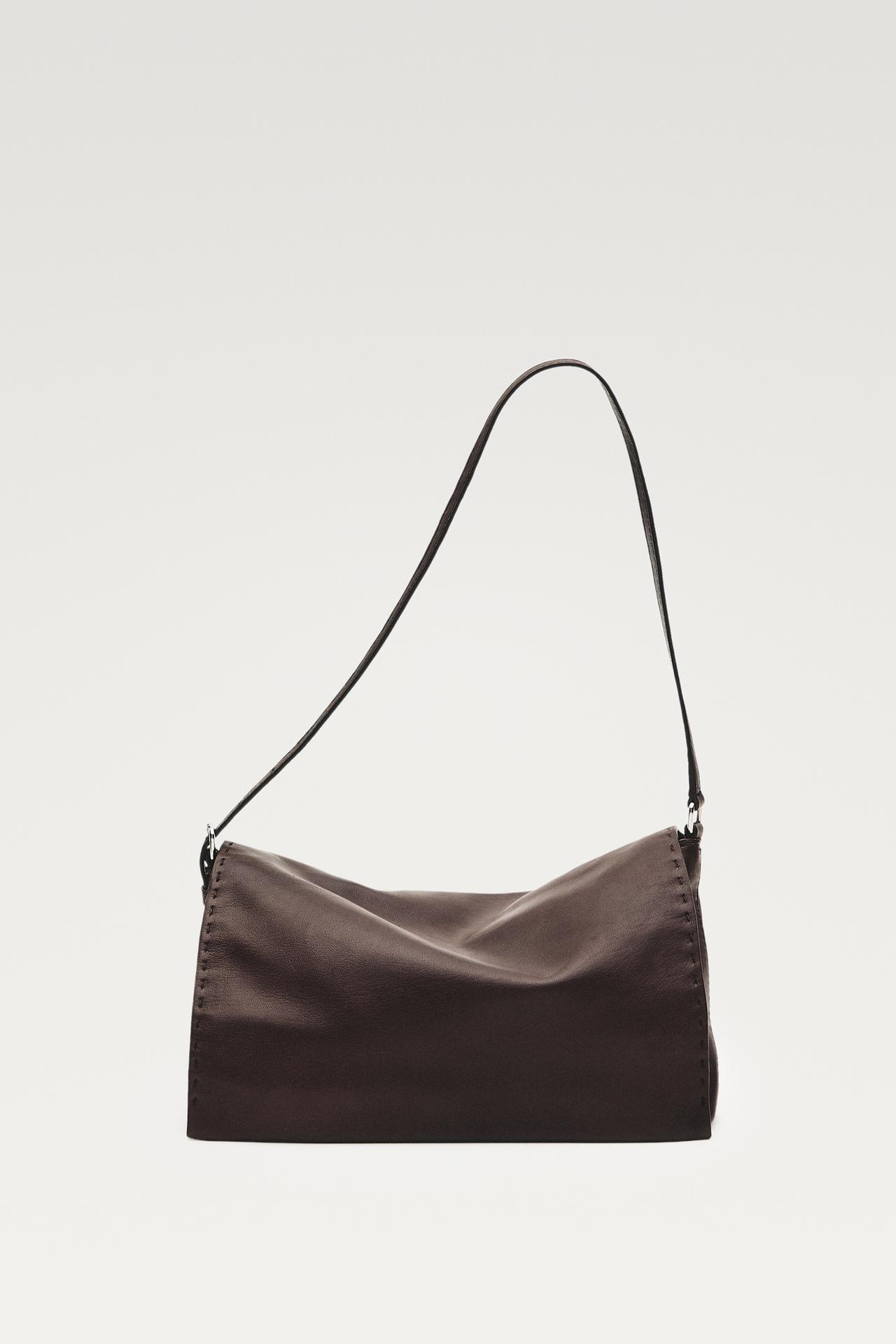Nappa leather mini bag with stitch detail — Brown