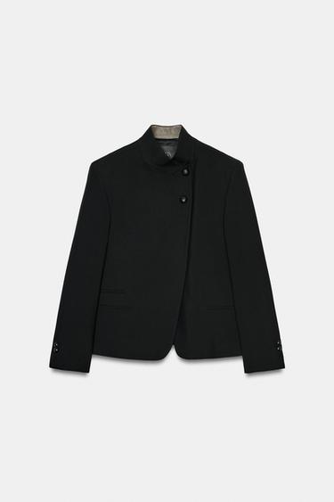 BLAZER MET HOGE KRAAG EN KNOPEN ZW COLLECTION - Zwart van Zara