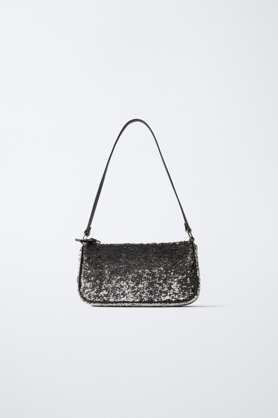 BOLSA DE OMBRO COM LANTEJOULAS - Prata da Zara - Imagem 0