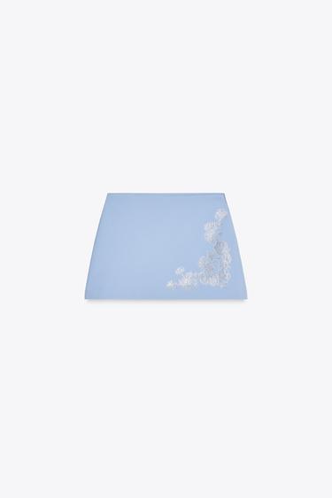 Zara RHINESTONE MINI SKIRT - Light blue