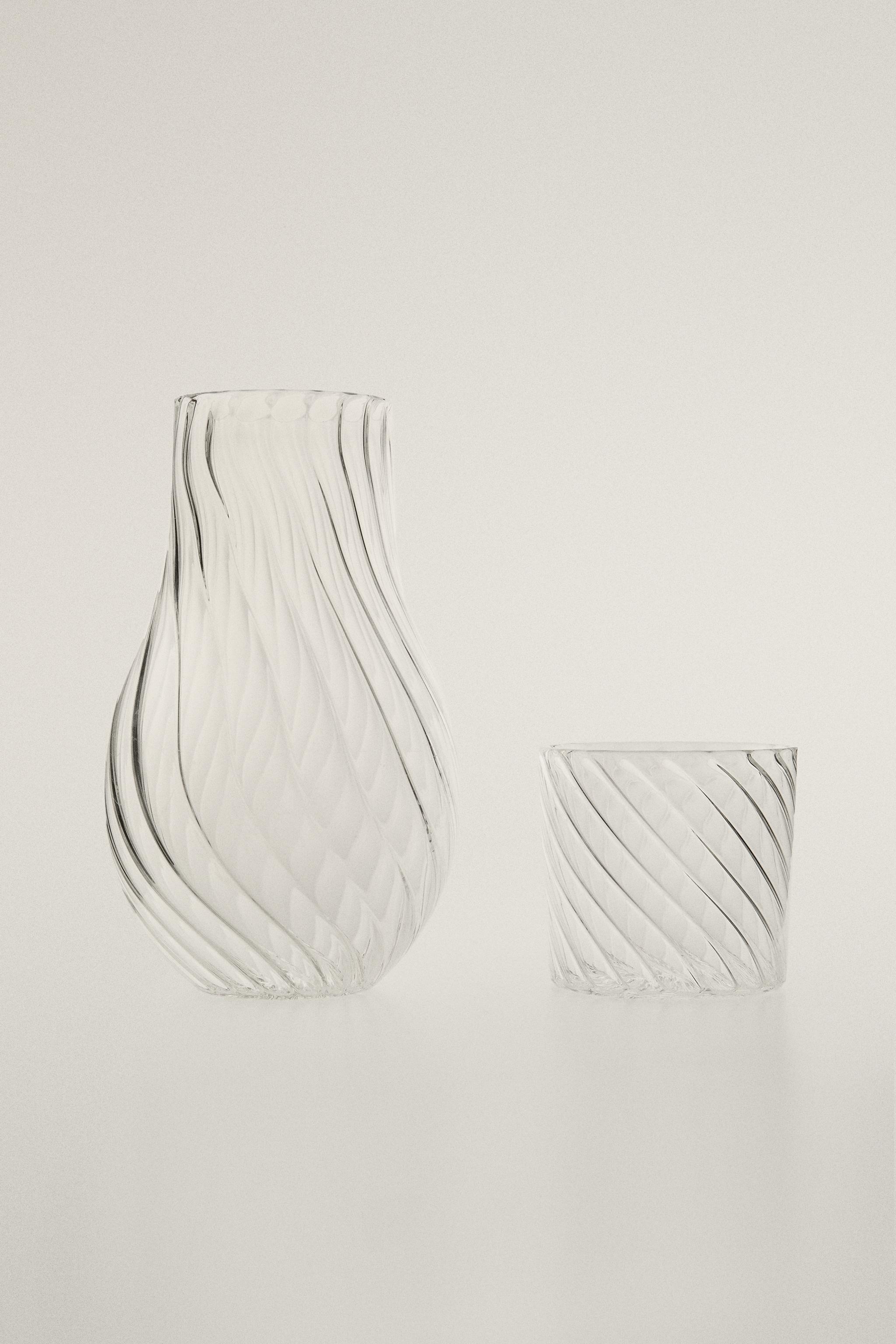 GLASS BEDSIDE CARAFE AND TUMBLER SET — Transparent