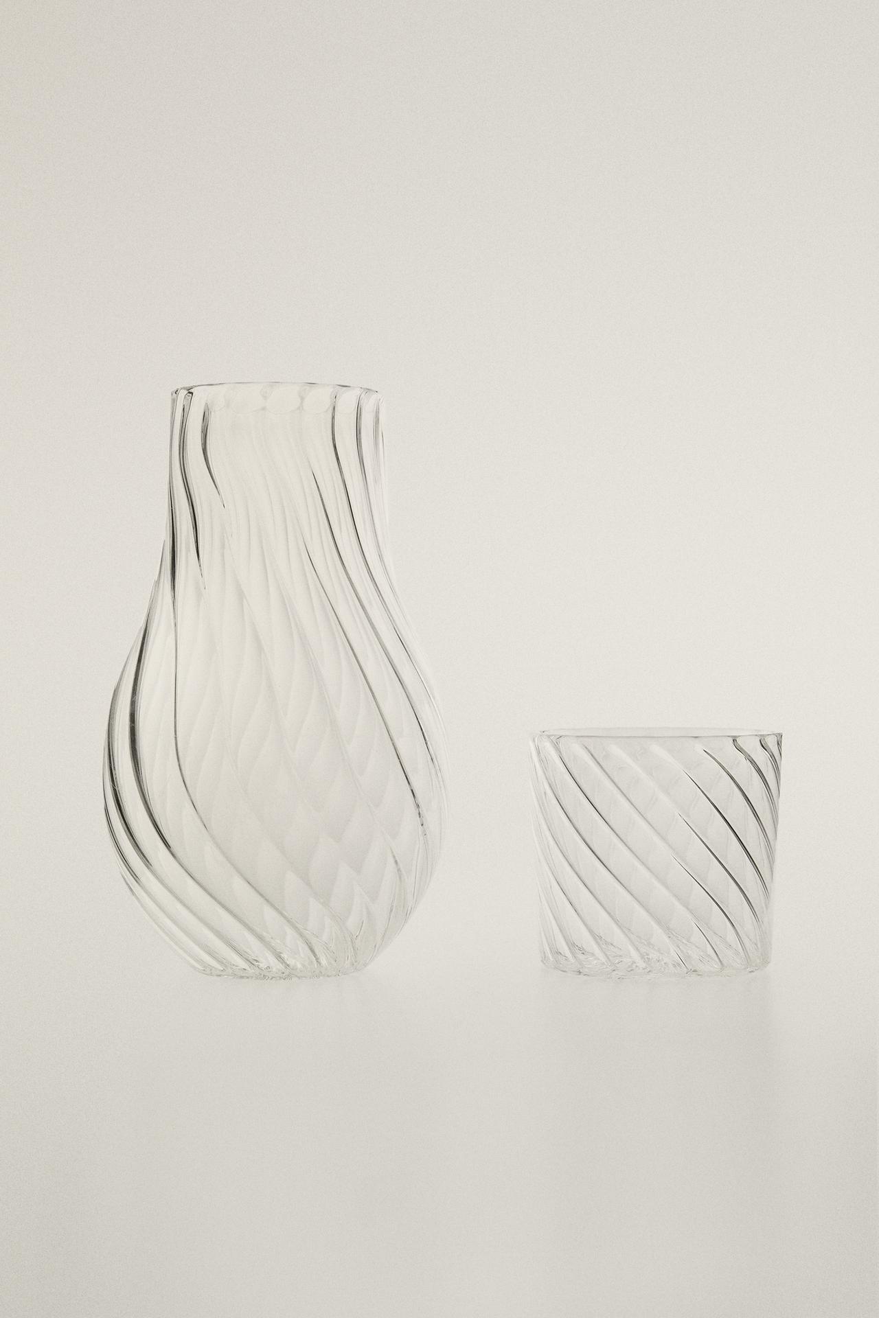 GLASS BEDSIDE CARAFE AND TUMBLER SET — Transparent