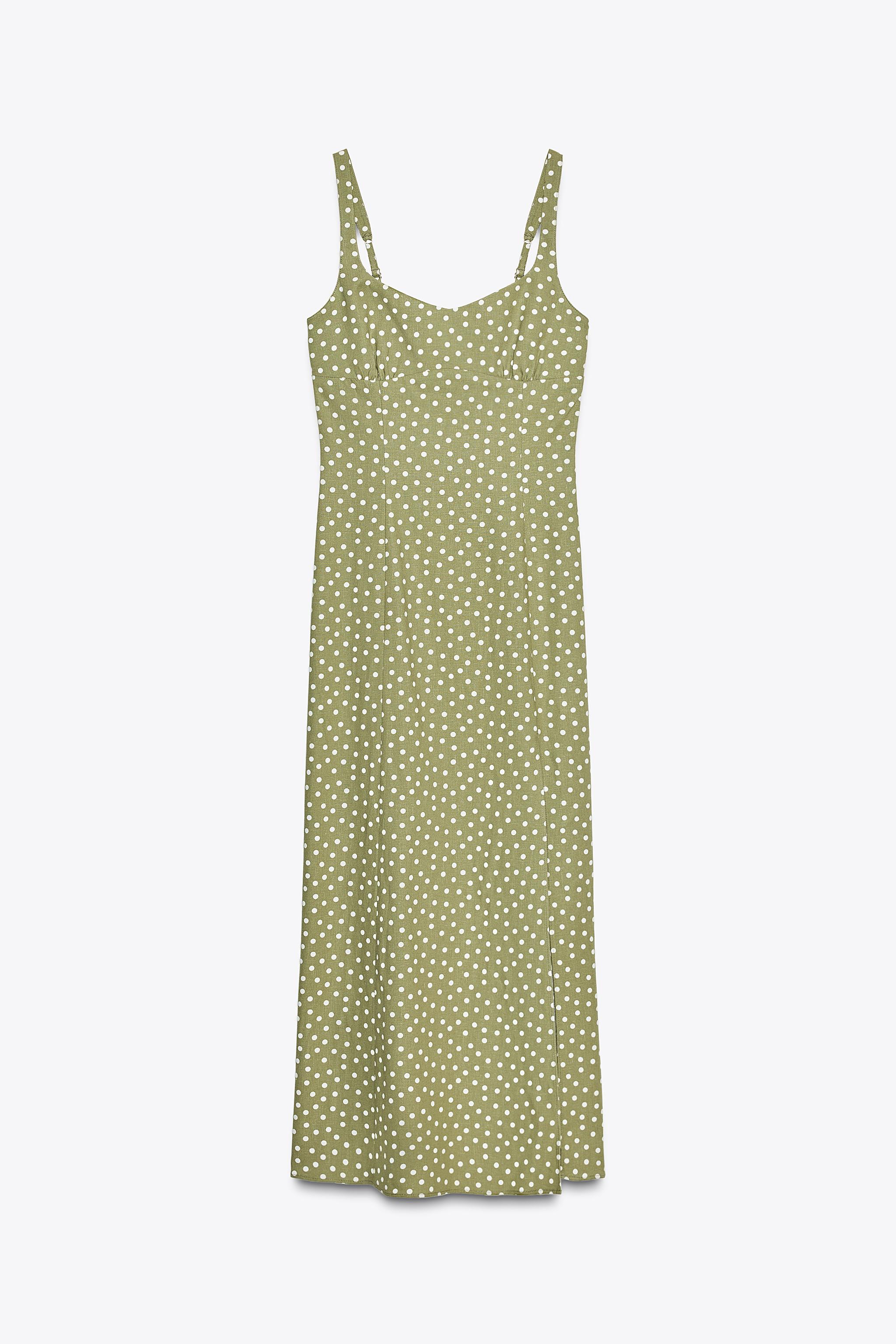 ZARA リネン バーレスク ミディ丈ワンピース 8411/789 リネン バーレスク ミディ丈ワンピース - ブルー | ZARA Japan