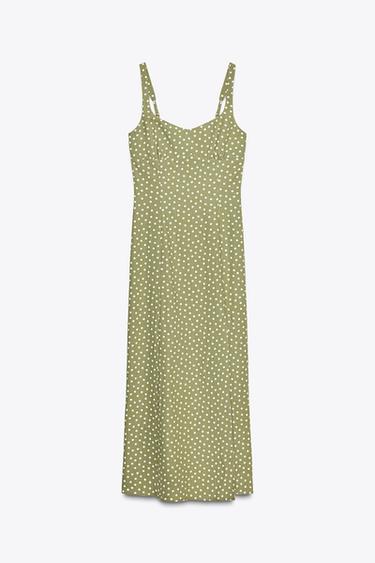 POLKA DOT LINEN BLEND MIDI DRESS - ecru/khaki by Zara - Image 7