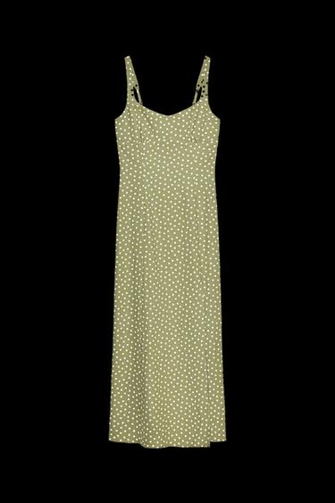 MIDI-KLEID MIT PUNKTEN UND LEINEN - Cremefarben / Khaki von Zara - Bild 0