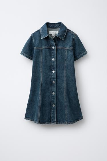 Zara CUTOUT DENIM DRESS - Blue