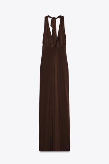 ROBE LONGUE DOS NU COL MONTANT - Chocolat de Zara - Image 5