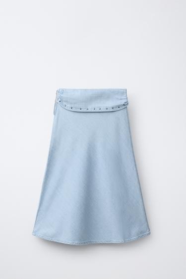 JUPE MI-LONGUE FLUIDE CLOUS - Bleu clair de Zara - Image 1