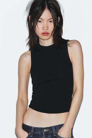 RIBBED TOP WITH STRAPS - Black by Zara