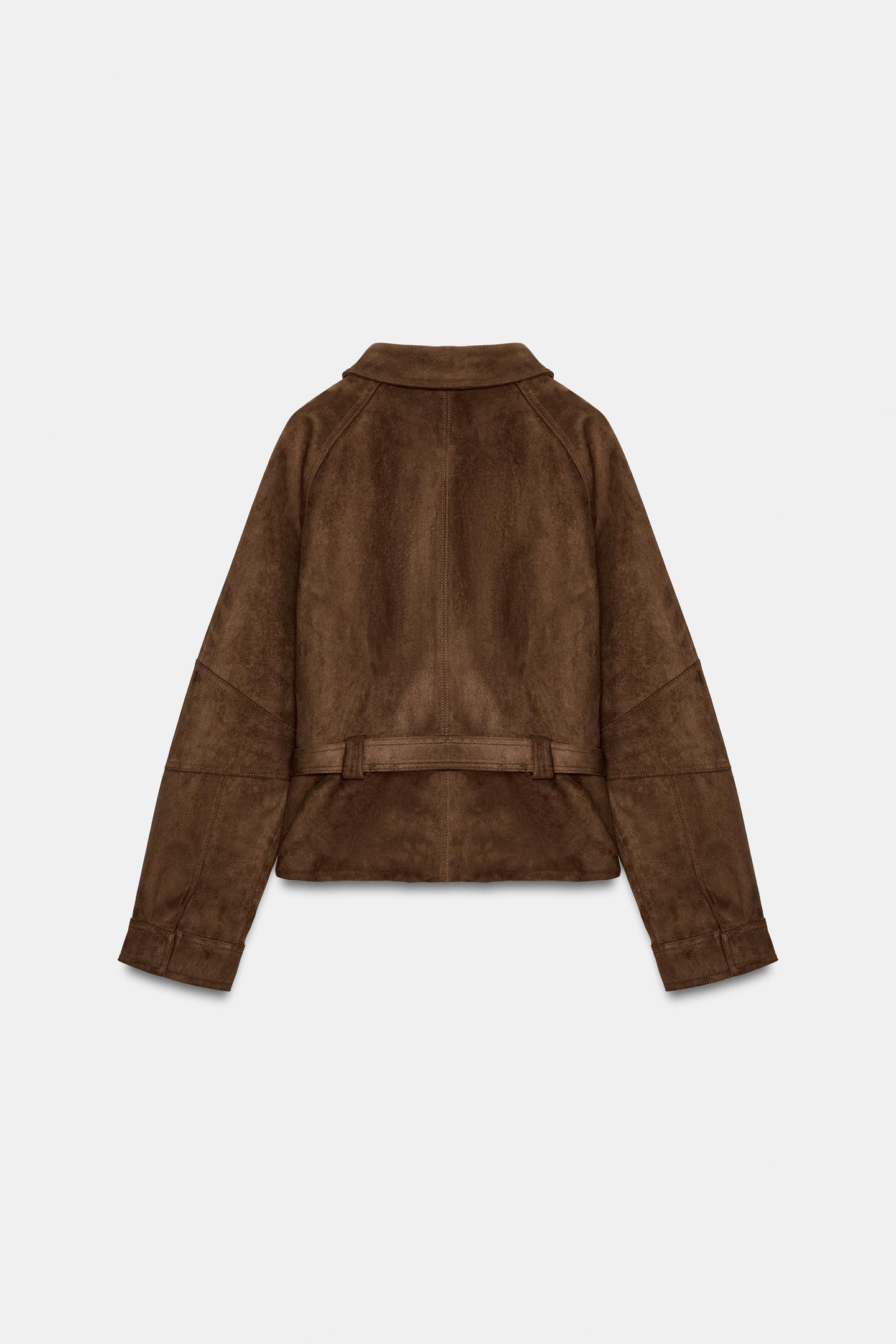 Женская куртка Zara Faux Suede Belted, цвет: Карамельный — фото 7