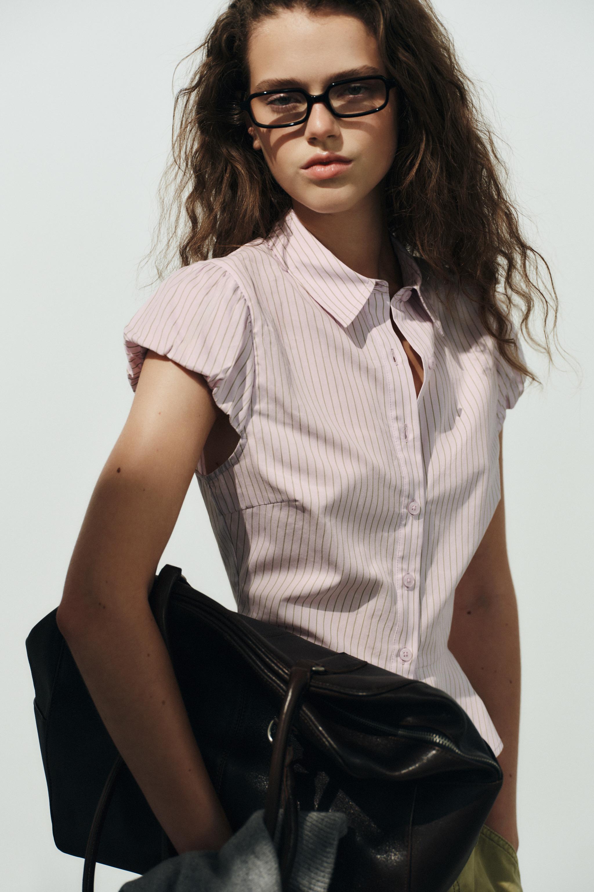 Zara Çizgili Peplum Gömlek görsel 6