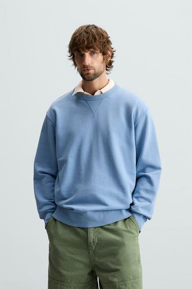 Zara WASHED CREW NECK SWEATSHIRT - Faded blue