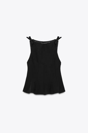 Zara PEPLUM BOWS TOP - Black - Image 0